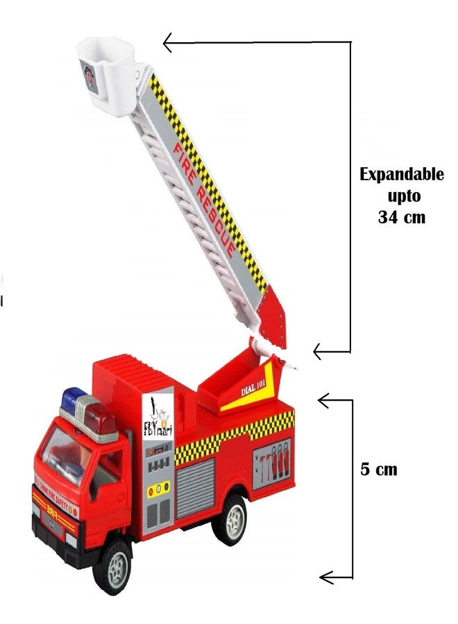 FLYmart Rescue Transport Fire Brigade Truck: Durable Quality with Pull Back Function, Metal Look and Heavy-Duty Plastic - 1:50 Scale Movable Ladder Truck for Kids (Set of 1) - Image 3